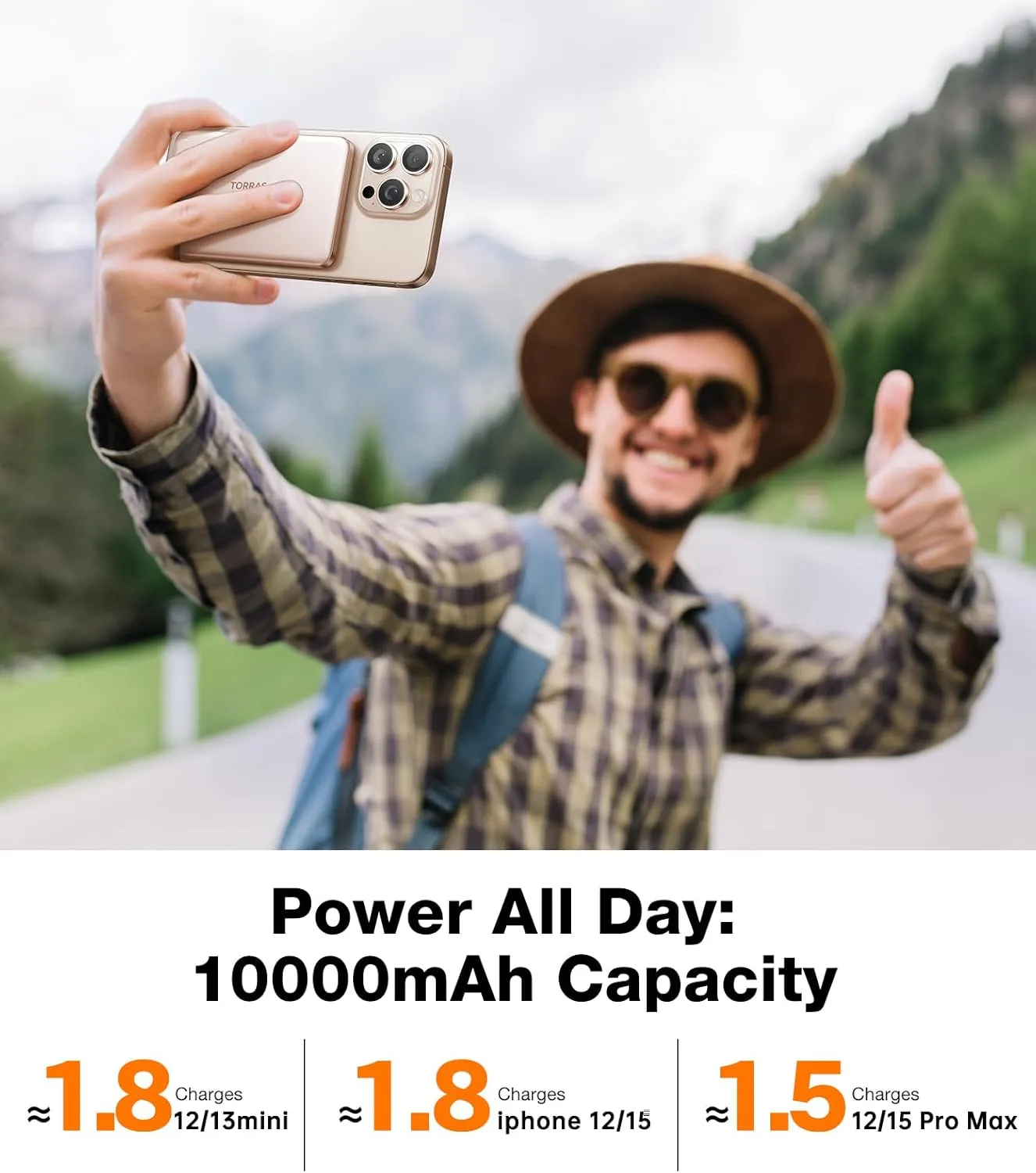 TORRAS MiniMag Power Bank, Ultra-Slim 10,000mAh Magnetic Wireless Portable Charger, 22.5W Fast Charging Battery Pack with USB-C Cable Designed for iPhone 16/15/14/13/12, Desert Titanium