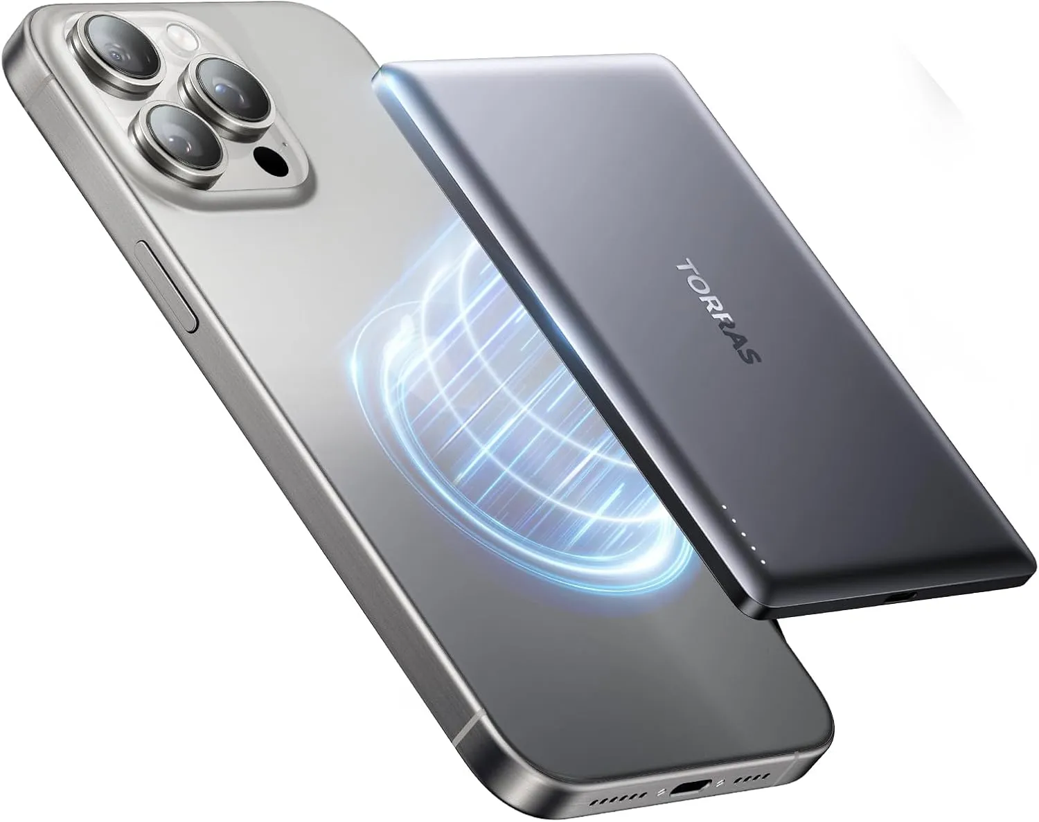 TORRAS MiniMag Power Bank, Ultra Slim 5,000mAh Wireless Portable Charger with USB-C Cable, Fast Charging Magnetic Battery Pack, Magsafe-Compatible for iPhone 16/15/14/13/12, Glacier Gray