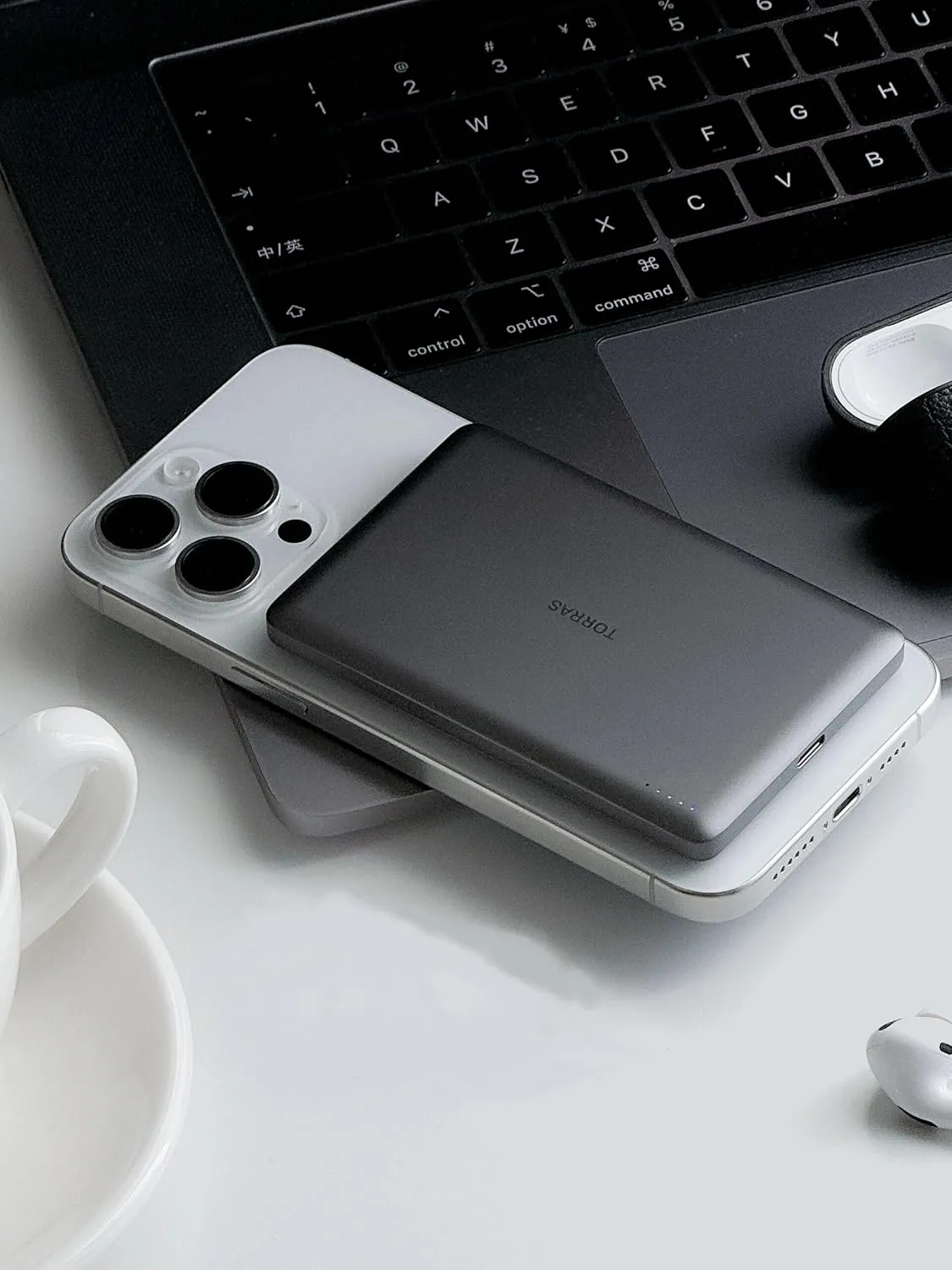 TORRAS MiniMag Power Bank, Ultra Slim 5,000mAh Wireless Portable Charger with USB-C Cable, Fast Charging Magnetic Battery Pack, Magsafe-Compatible for iPhone 16/15/14/13/12, Glacier Gray