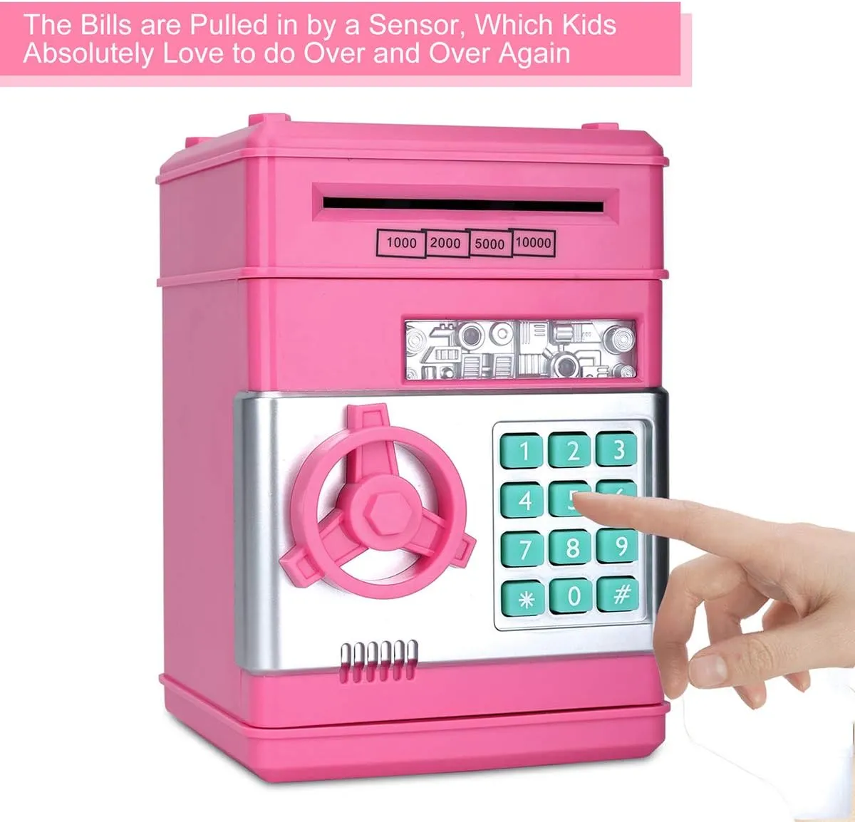 Toy Piggy Bank, Electronic ATM Password Cash Coin Can Auto Scroll Paper Money Saving Box Gift for Kids (Light Pink)