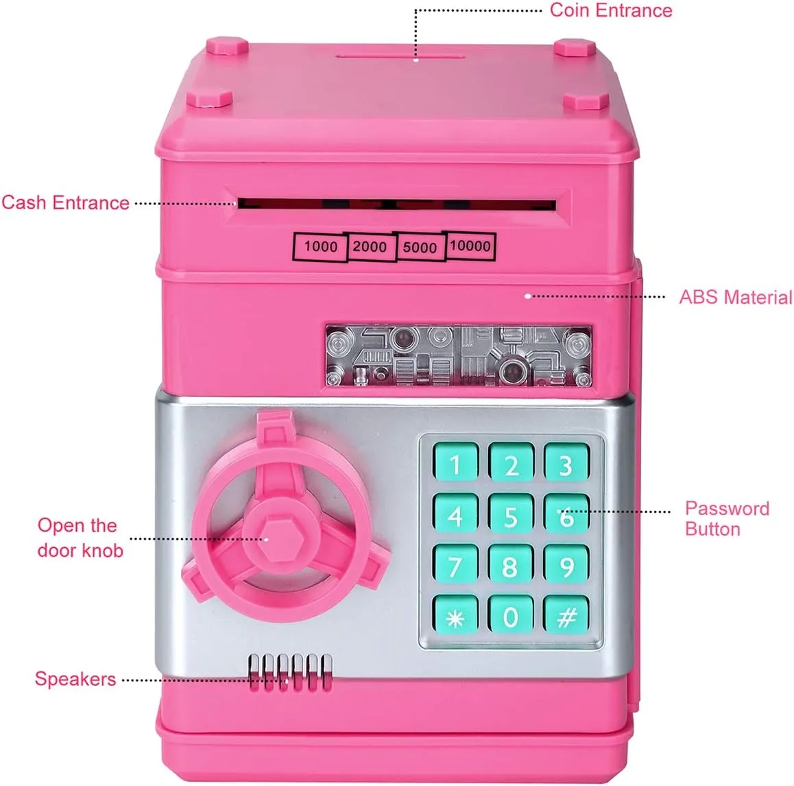 Toy Piggy Bank, Electronic ATM Password Cash Coin Can Auto Scroll Paper Money Saving Box Gift for Kids (Light Pink)