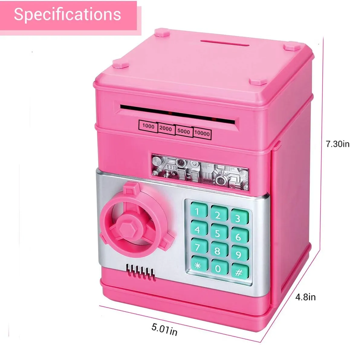 Toy Piggy Bank, Electronic ATM Password Cash Coin Can Auto Scroll Paper Money Saving Box Gift for Kids (Light Pink)