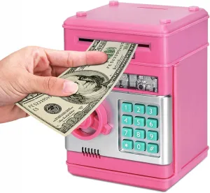 Toy Piggy Bank, Electronic ATM Password Cash Coin Can Auto Scroll Paper Money Saving Box Gift for Kids (Light Pink)