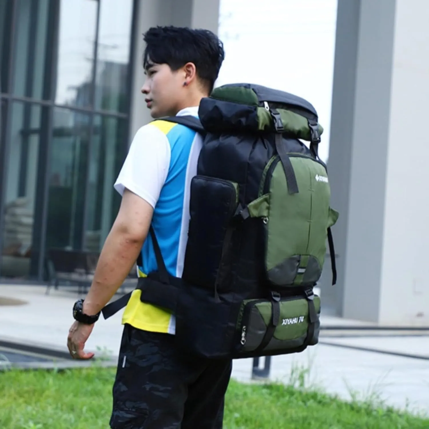 Travel Backpack 70L Rucksack for Men Women Camping Hiking Backpack Nylon Waterproof Backpacks Lightweight Bags (Black)
