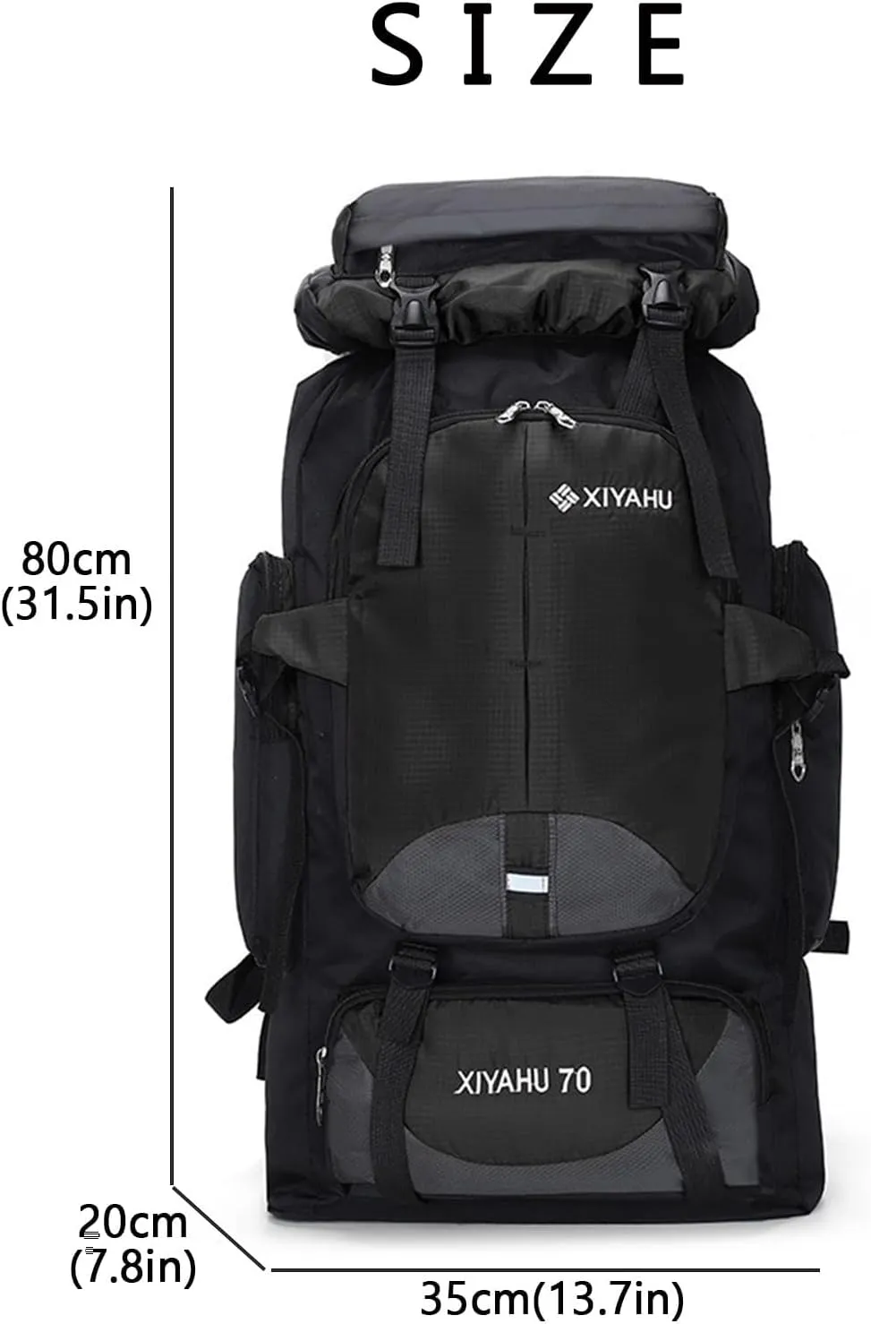 Travel Backpack 70L Rucksack for Men Women Camping Hiking Backpack Nylon Waterproof Backpacks Lightweight Bags (Black)