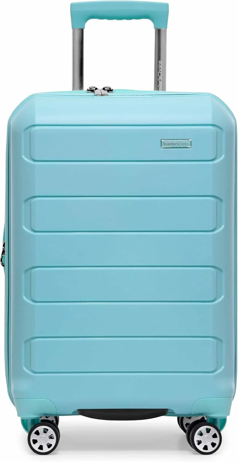 Traveler's Choice Pagosa Indestructible Hardshell Expandable Spinner Luggage, Baby Blue, Carry-on