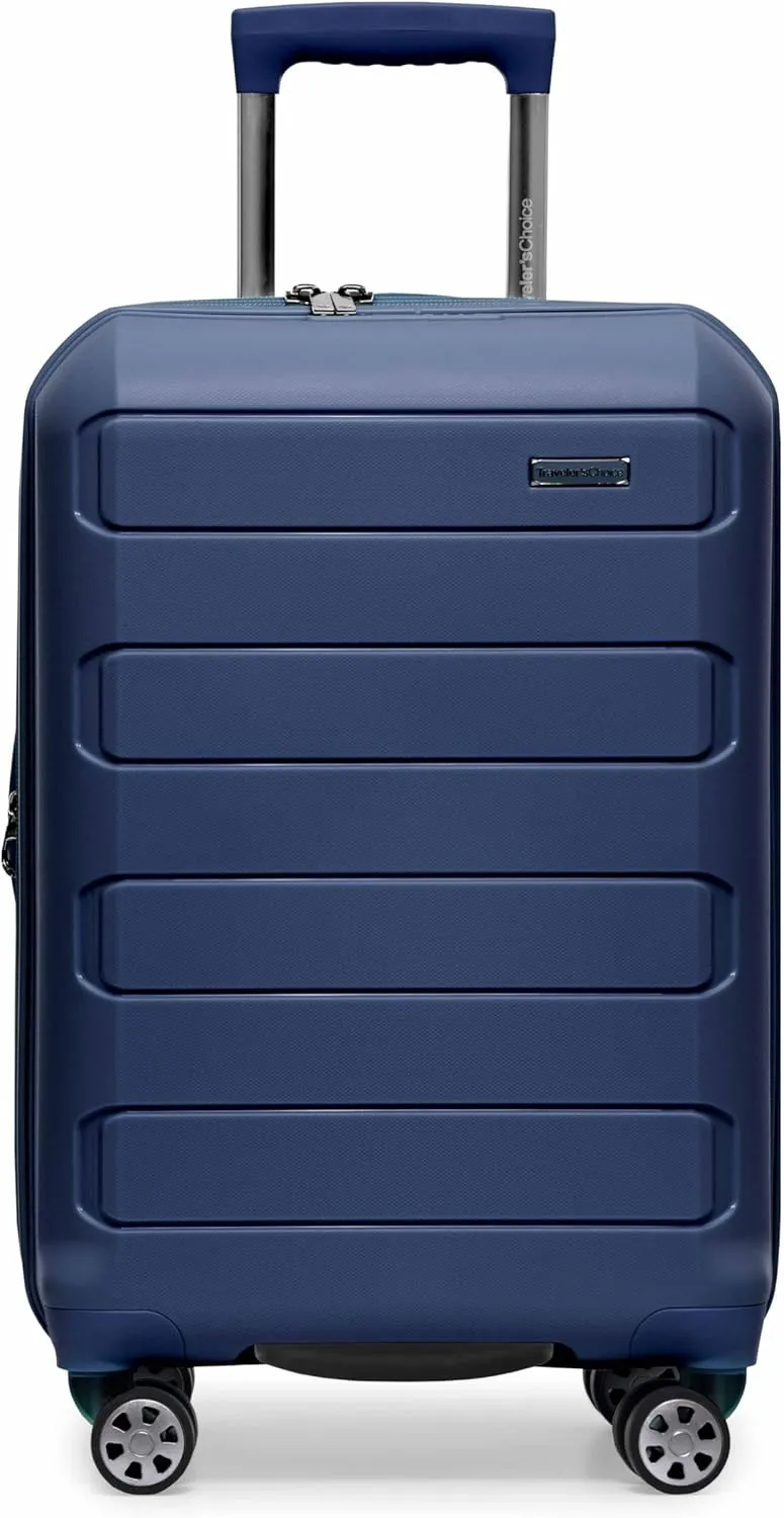 Traveler's Choice Pagosa Indestructible Hardshell Expandable Spinner Luggage, Navy, Carry-on