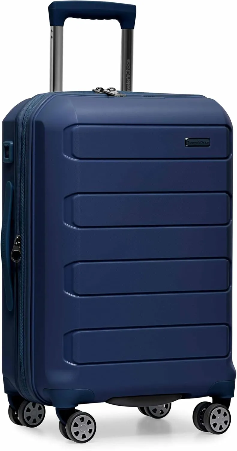 Traveler's Choice Pagosa Indestructible Hardshell Expandable Spinner Luggage, Navy, Carry-on