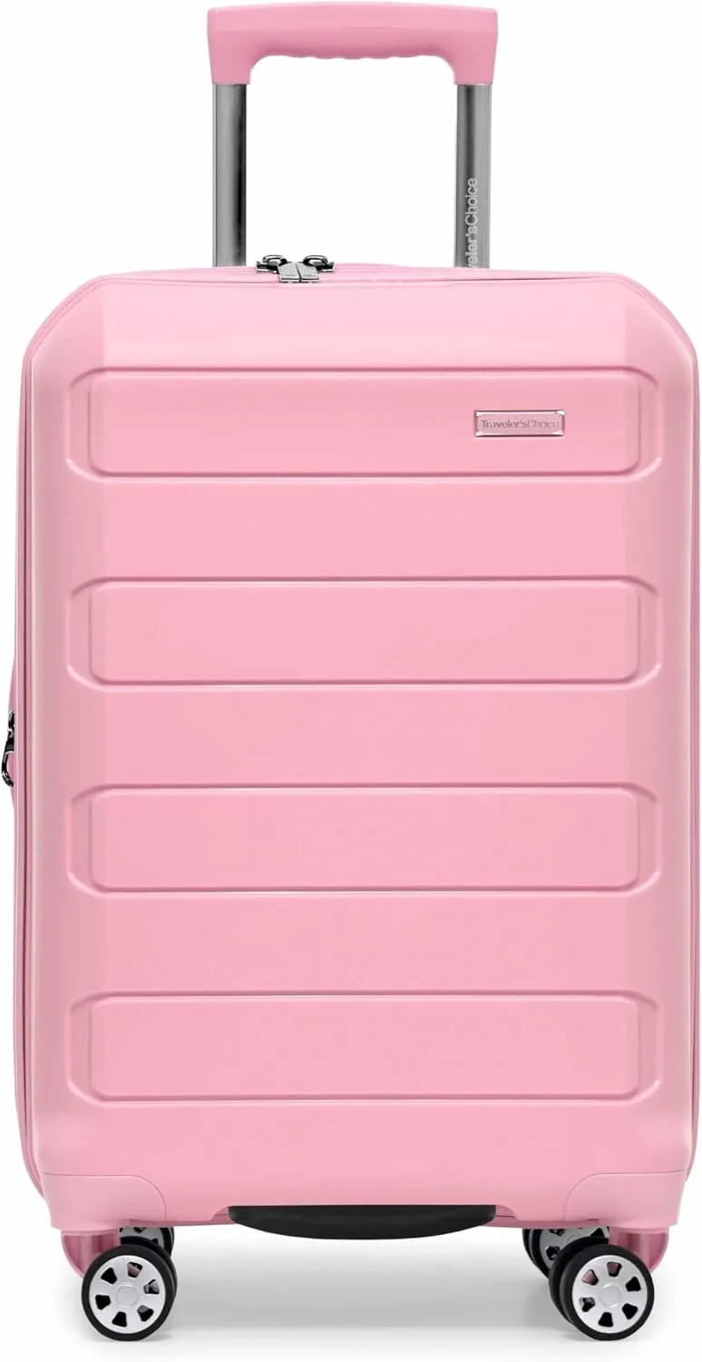 Traveler's Choice Pagosa Indestructible Hardshell Expandable Spinner Luggage, Pink, Carry-on