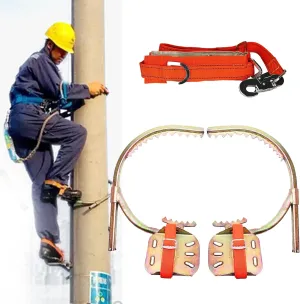Tree Climbing Spikes, Adjustable Electrician Wooden Pole Foot BuckleNon-Slip Pole Climbing Spikes with Safety Harness, for Hunting Observation, Picking Fruit,350Model