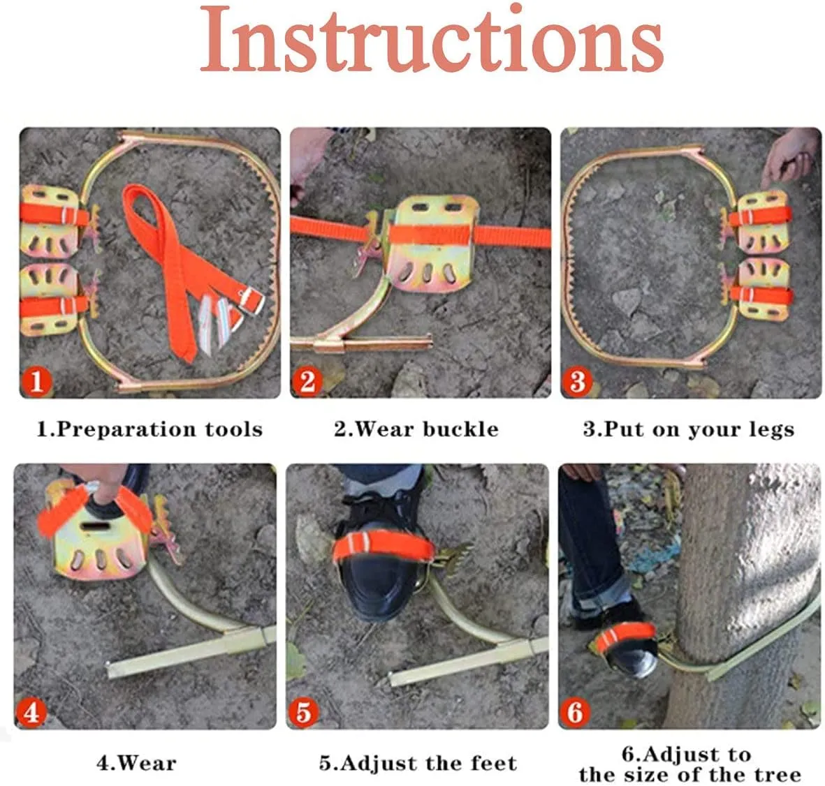 Tree Climbing Spikes, Adjustable Electrician Wooden Pole Foot BuckleNon-Slip Pole Climbing Spikes with Safety Harness, for Hunting Observation, Picking Fruit,350Model