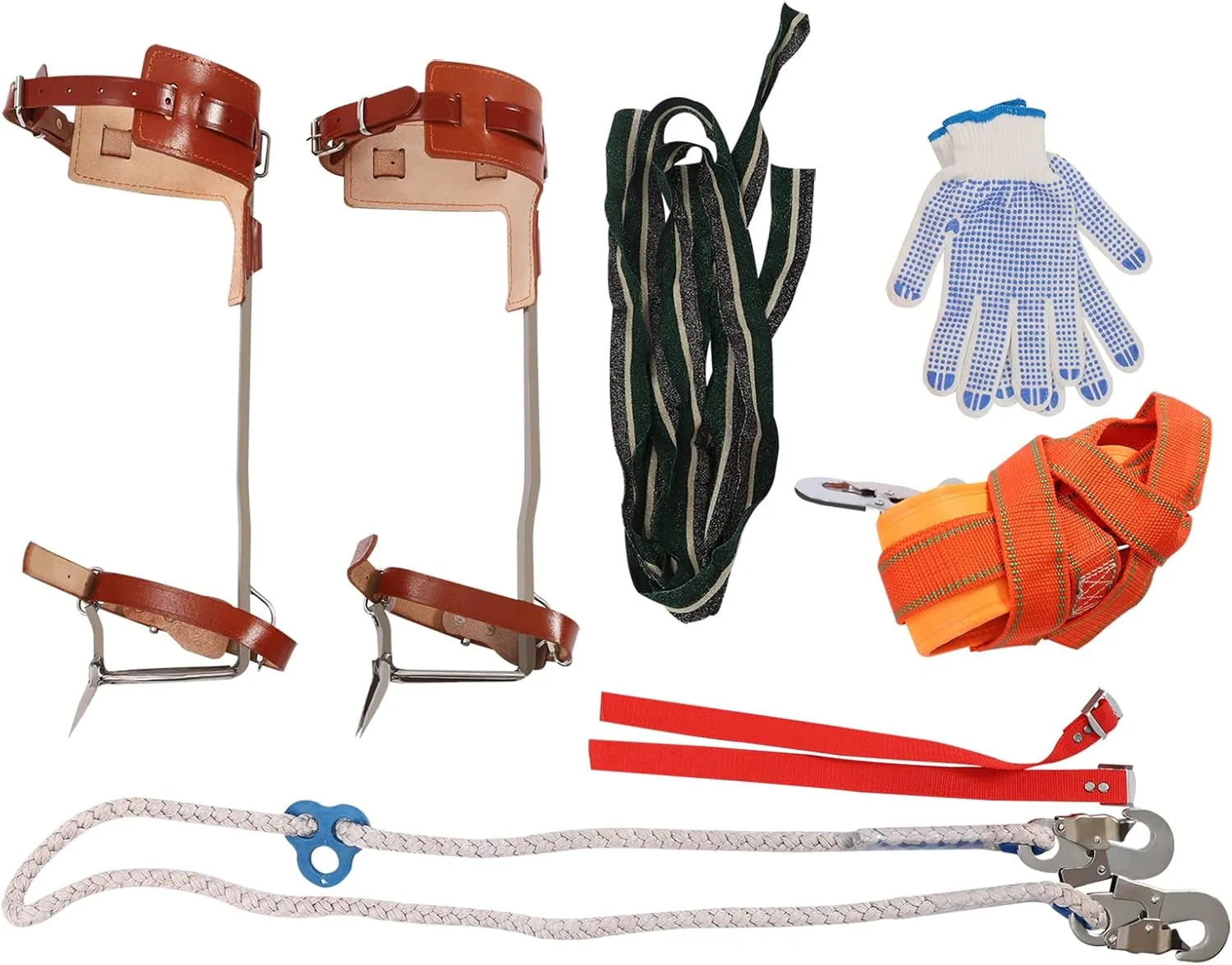 Tree Climbing Spikes Kit, Stainless Steel Climbing Tree Spikes, Adjustable Tree Climbing Gear Pole Climbing Spurs Tool with Harness Belt for High Altitude Logging Fruit Picking Hunting Equipment