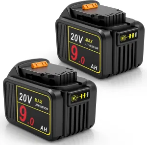 TREE.NB 2Pack 9000mAh 20V Battery Replacement for Dewalt N123283 DCB206 DCB209 DCB181-XJ DCB181 DCB180 DCB201-2 DCB200 DCB203 DCB204 20V DCF/DCD/DCG/DCS Series Cordless Tools with LED Indicator