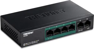 TRENDnet 6-Port Fast Ethernet PoE  Switch, TPE-S50, NDAA Compliant, 60W PoE Budget, 1.2 Gbps Switch Capacity, Metal, Black, Lifetime Protection