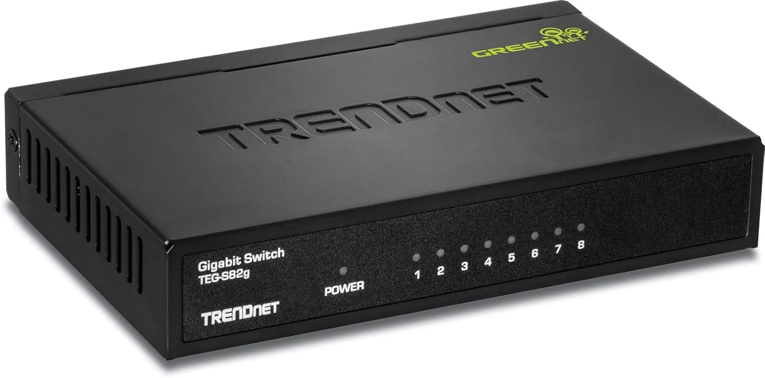 TRENDnet 8-Port Gigabit GREENnet Switch, Ethernet Network Switch, TEG-S82G, 8 x 10-100-1000 Mbps Gigabit Ethernet Ports, Ethernet Splitter, 16 Gbps, Metal, Lifetime Protection, Black