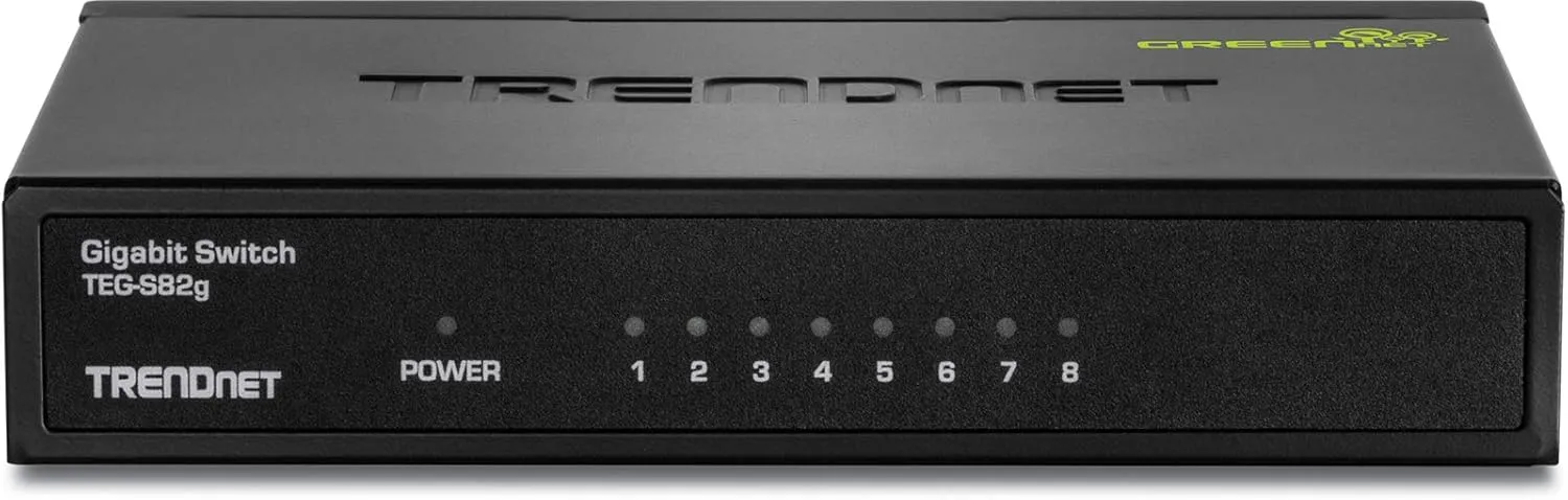 TRENDnet 8-Port Gigabit GREENnet Switch, Ethernet Network Switch, TEG-S82G, 8 x 10-100-1000 Mbps Gigabit Ethernet Ports, Ethernet Splitter, 16 Gbps, Metal, Lifetime Protection, Black