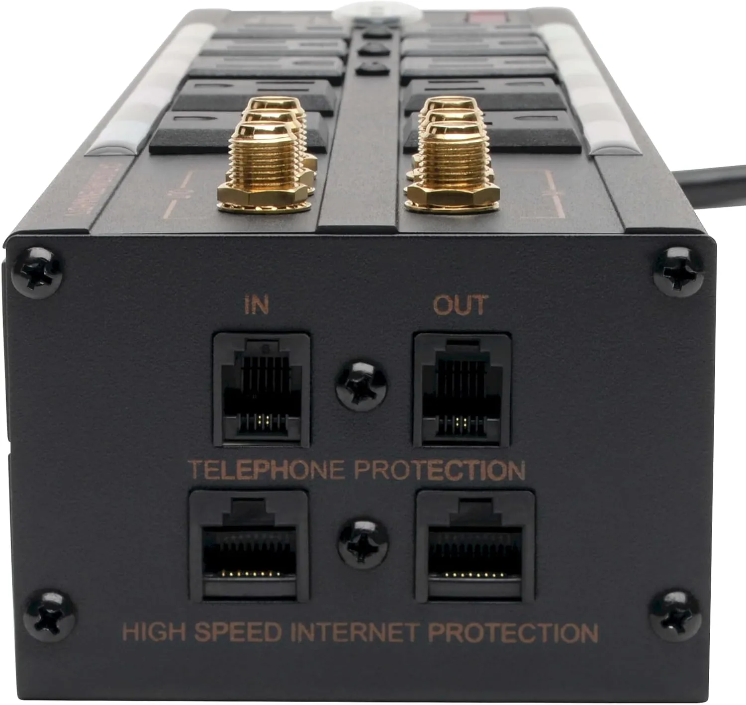 Tripp Lite Isobar 10 Outlet Audio/Video Surge Protector Tel/Modem/Coax/Network 8ft Cord Right Angle Plug, & $500,000 Insurance (HT10DBS) Black