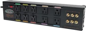 Tripp Lite Isobar 10 Outlet Audio/Video Surge Protector Tel/Modem/Coax/Network 8ft Cord Right Angle Plug, & $500,000 Insurance (HT10DBS) Black