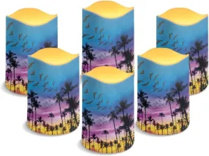 Tropical Palm Tree Solar Candles Outdoor Waterproof Flicking Flameless Candles Set of 6 Solar Pillar Candles Realistic Luminara Home Garden Pathway Lights Auto On at Dusk Off at Dawn