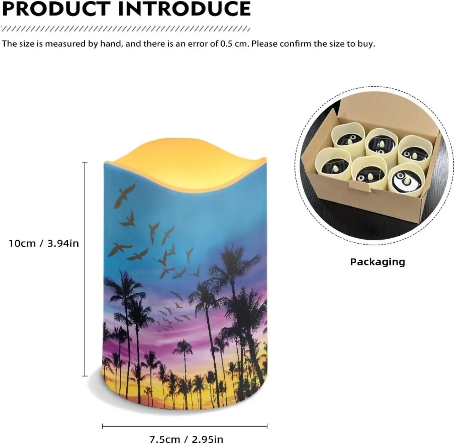Tropical Palm Tree Solar Candles Outdoor Waterproof Flicking Flameless Candles Set of 6 Solar Pillar Candles Realistic Luminara Home Garden Pathway Lights Auto On at Dusk Off at Dawn