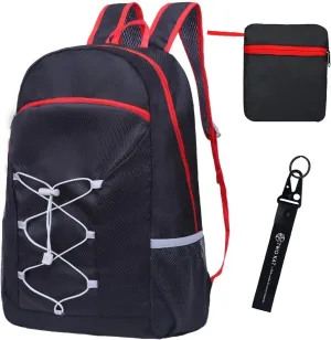 TWO KAT Lightweight Packable Hiking Backpack 20L Bottle Holder, Water Resistant Daypack, Foldable Bags Travel Camping Outdoor (Black)