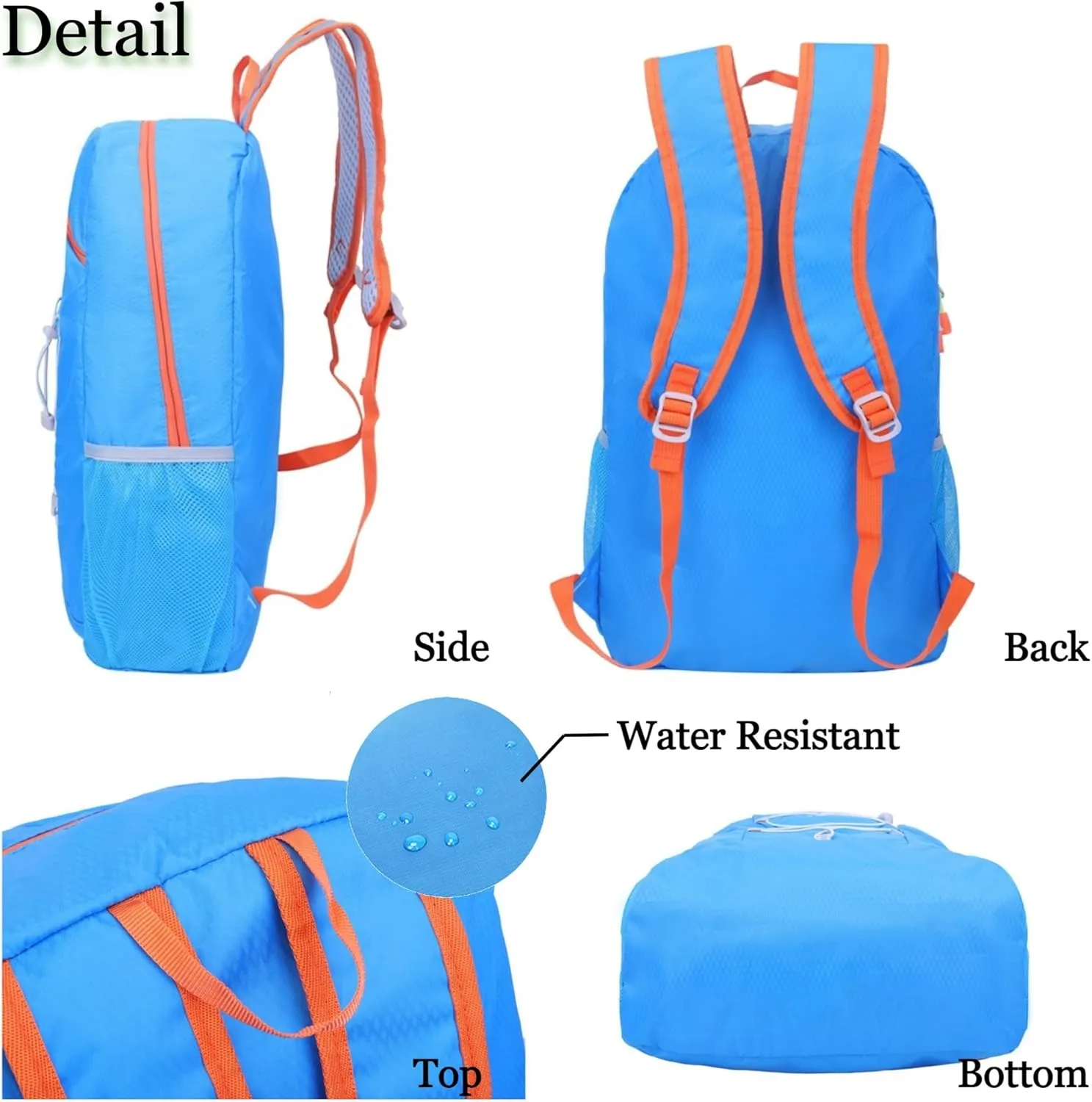 TWO KAT Lightweight Packable Hiking Backpack 20L Bottle Holder, Water Resistant Daypack, Foldable Bags Travel Camping Outdoor (Black)