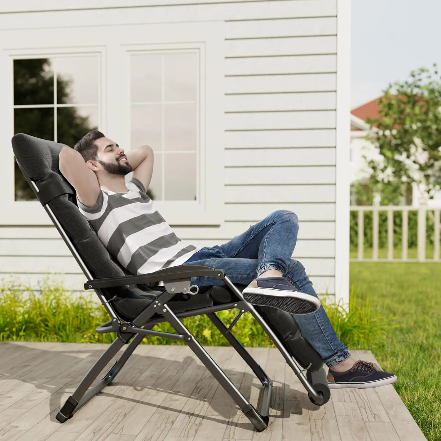 UDPATIO Oversized Zero Gravity Chair 29In XL Patio Reclining Chair with Cushion, Outdoor Folding Recliner with Pillows|Cup Holder|Foot Rest|Padded Headrest, Brown, Support 500LB