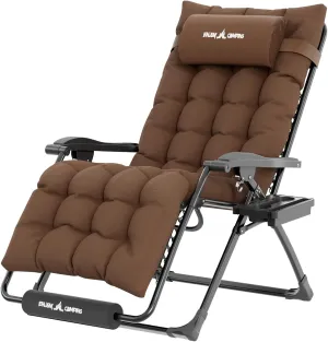 UDPATIO Oversized Zero Gravity Chair 29In XL Patio Reclining Chair with Cushion, Outdoor Folding Recliner with Pillows|Cup Holder|Foot Rest|Padded Headrest, Brown, Support 500LB