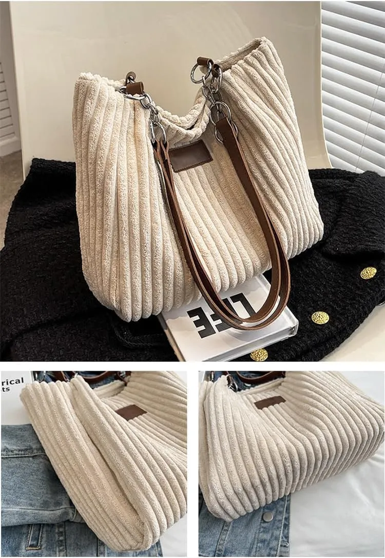 Ulisty Women Corduroy Tote Bag - Casual Shoulder Bag for Daily Shopping & Fashion