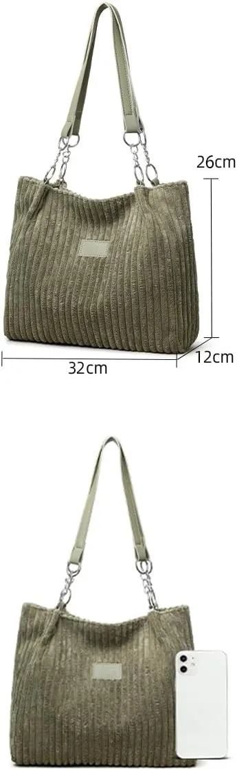 Ulisty Women Corduroy Tote Bag - Casual Shoulder Bag for Daily Shopping & Fashion