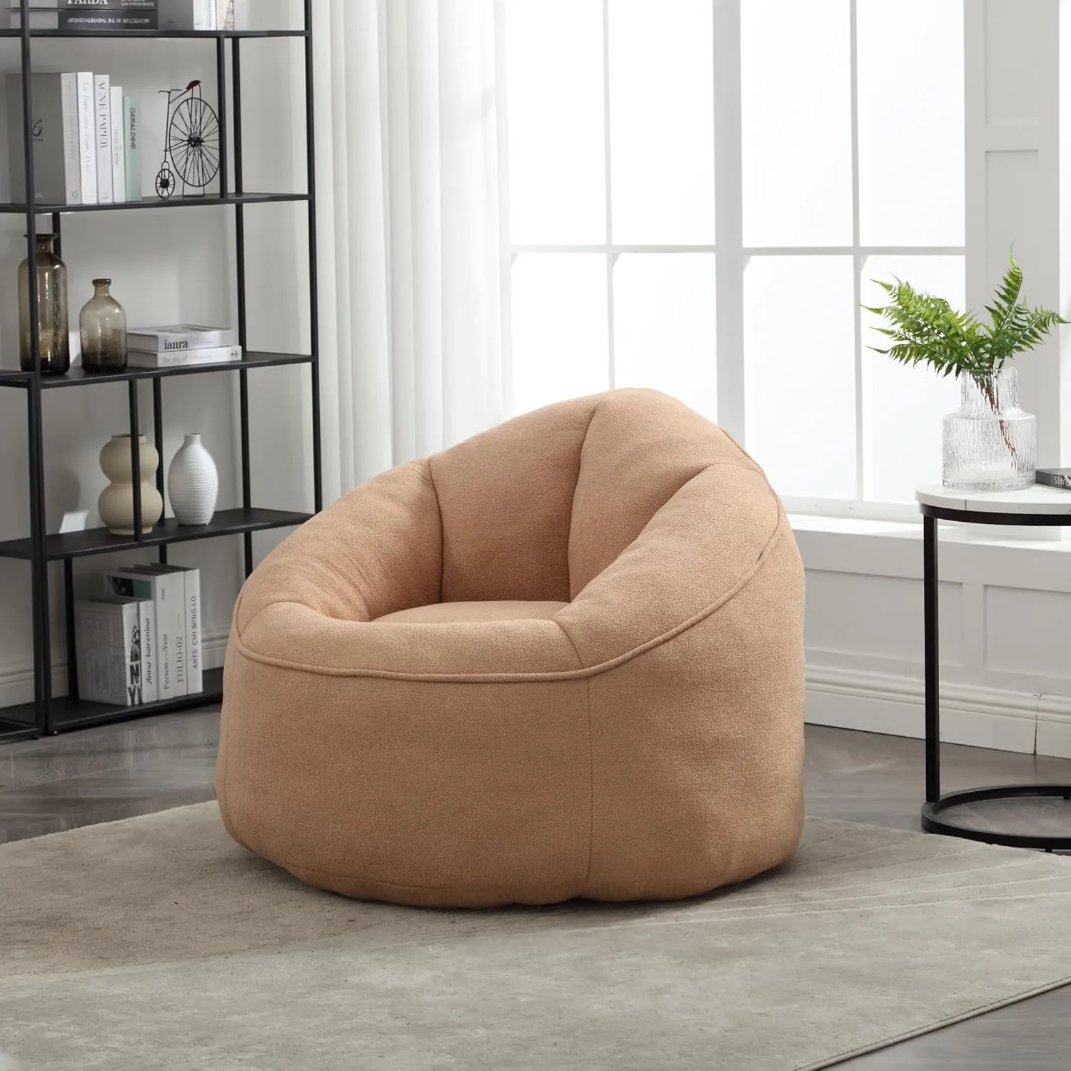 Ultimate Comfort with Compressed Bean Bag Sofa Chair, Soft Foam Padding and Footrest, for Relaxing, Tan