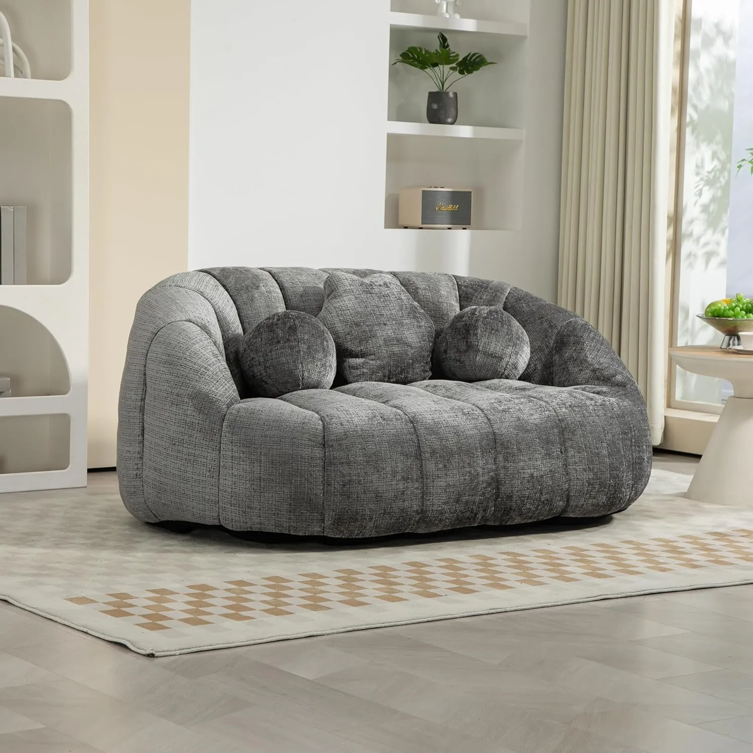 Ultimate Relaxation with High-Back Bean Bag Sofa, Durable Foam Filling, Indoor & Outdoor Use, Grey Chenille