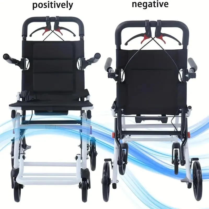 Ultra Lightweight Elderly Transport Wheelchair Weighs only 18 lbs. Portable Lightweight Folding Transport Chair, Removable Flip Armrests, with Locking Handbrake, Supports 220 lbs