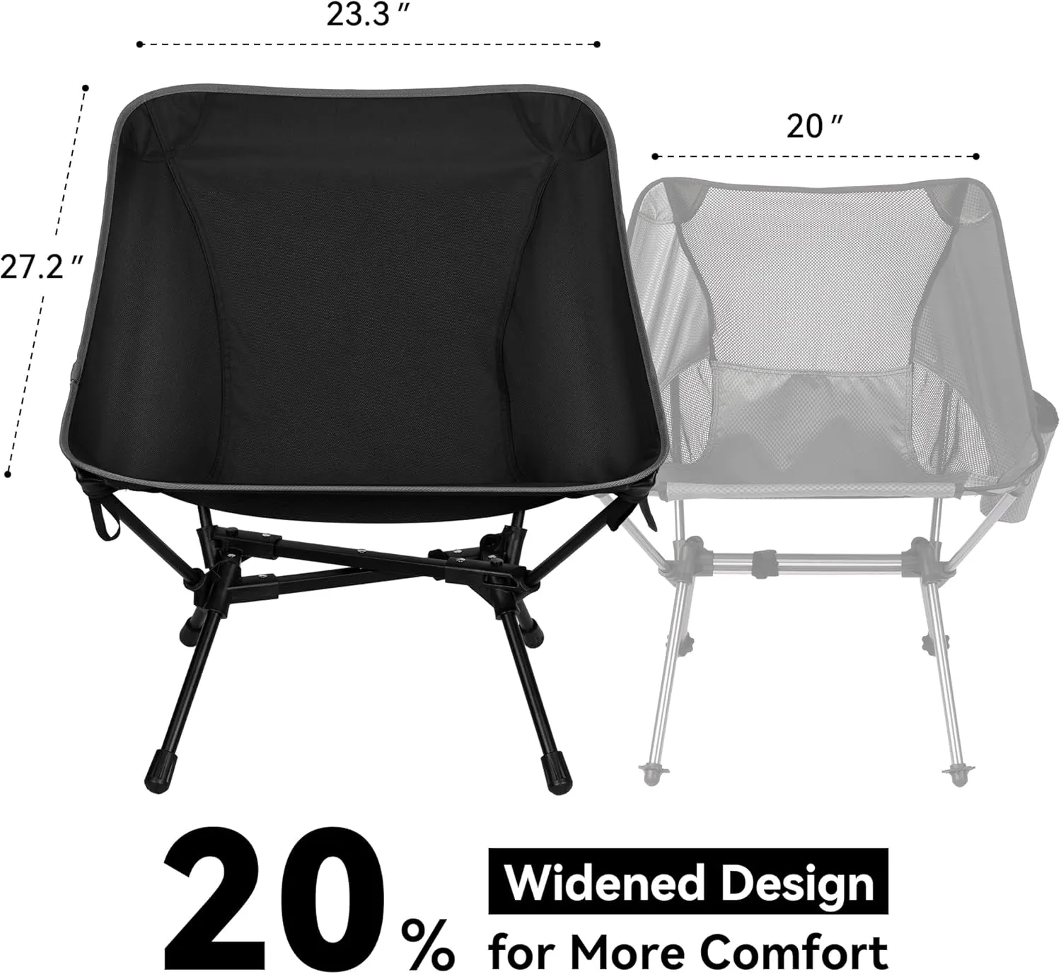 Ultralight Camping Chair, Portable Folding Backpacking Chair, Compact Camping Chair with Carry Bag for Outdoor Camp Hiking Backpack Beach Travel (Black)