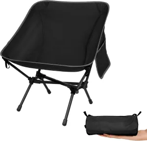 Ultralight Camping Chair, Portable Folding Backpacking Chair, Compact Camping Chair with Carry Bag for Outdoor Camp Hiking Backpack Beach Travel (Black)