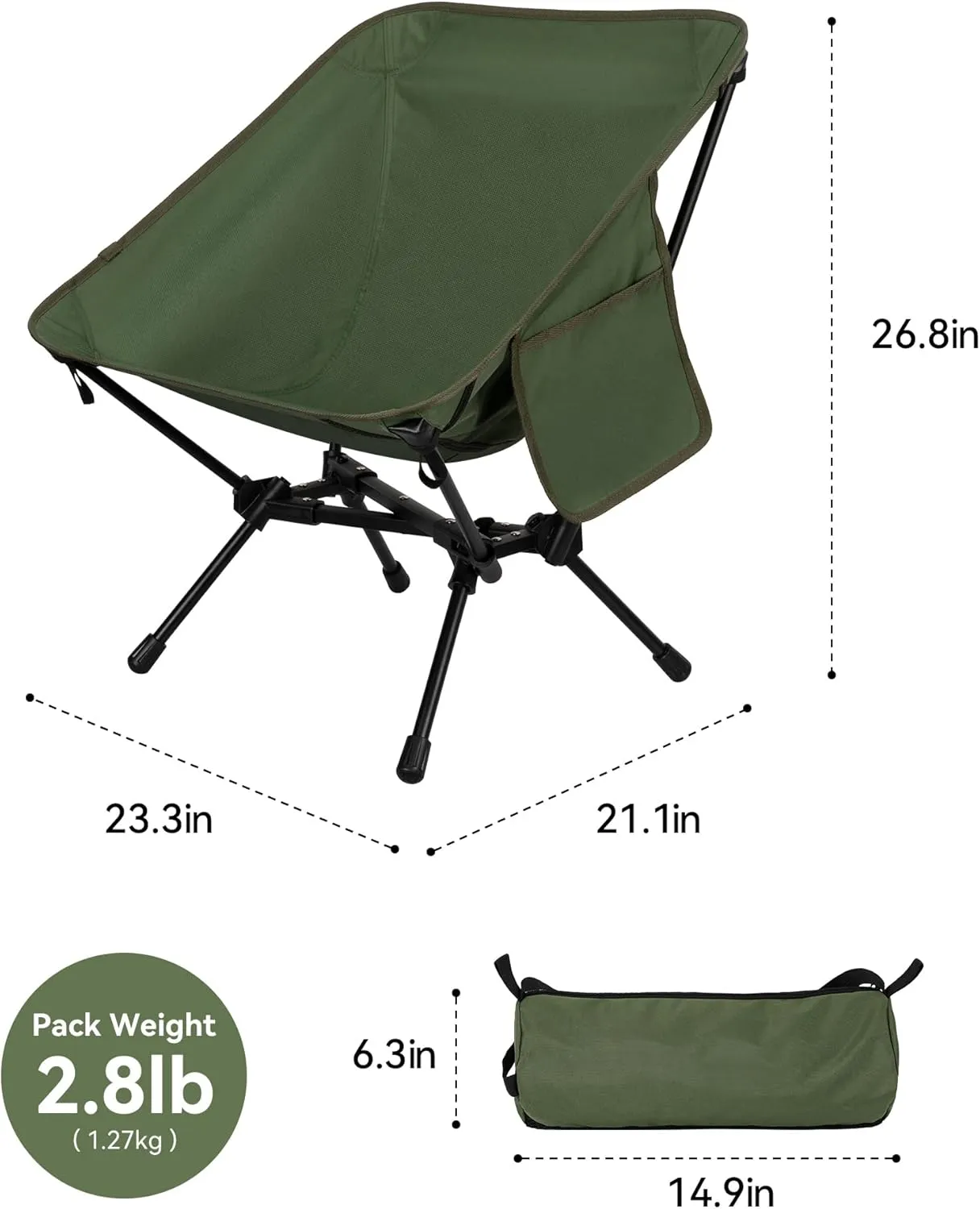 Ultralight Camping Chair, Portable Folding Backpacking Chair, Compact Camping Chair with Carry Bag for Outdoor Camp Hiking Backpack Beach Travel (Green)