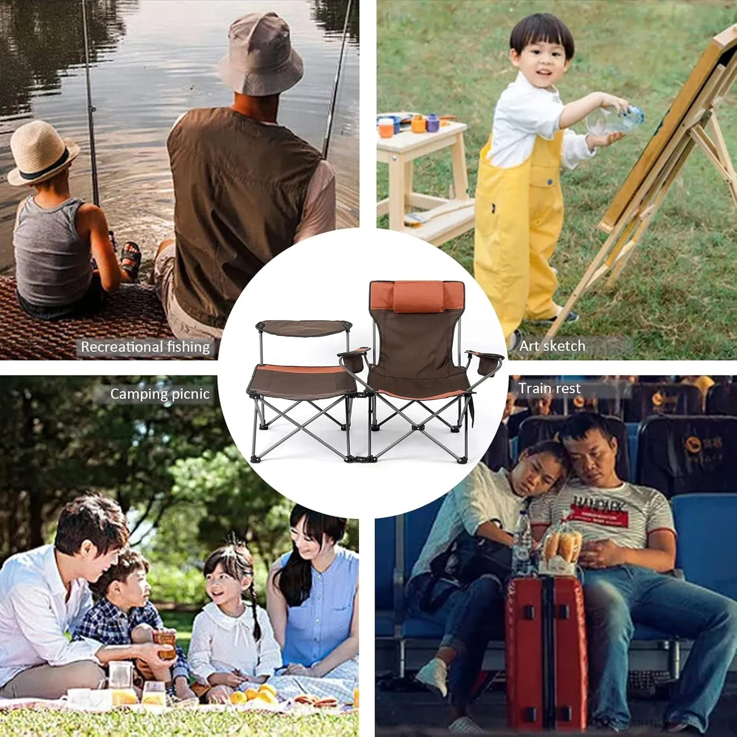 Ultralight Camping Chair, Portable Folding Compact Camping Chair 2 in 1 Camping Folding Recliner Chair with Detachable Footstool, Heavy Support 150kg,A