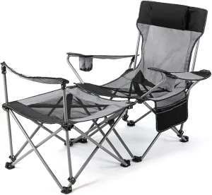 Ultralight Camping Chair, Portable Folding Compact Camping Chair 2 in 1 Camping Folding Recliner Chair with Detachable Footstool, Heavy Support 150kg,A