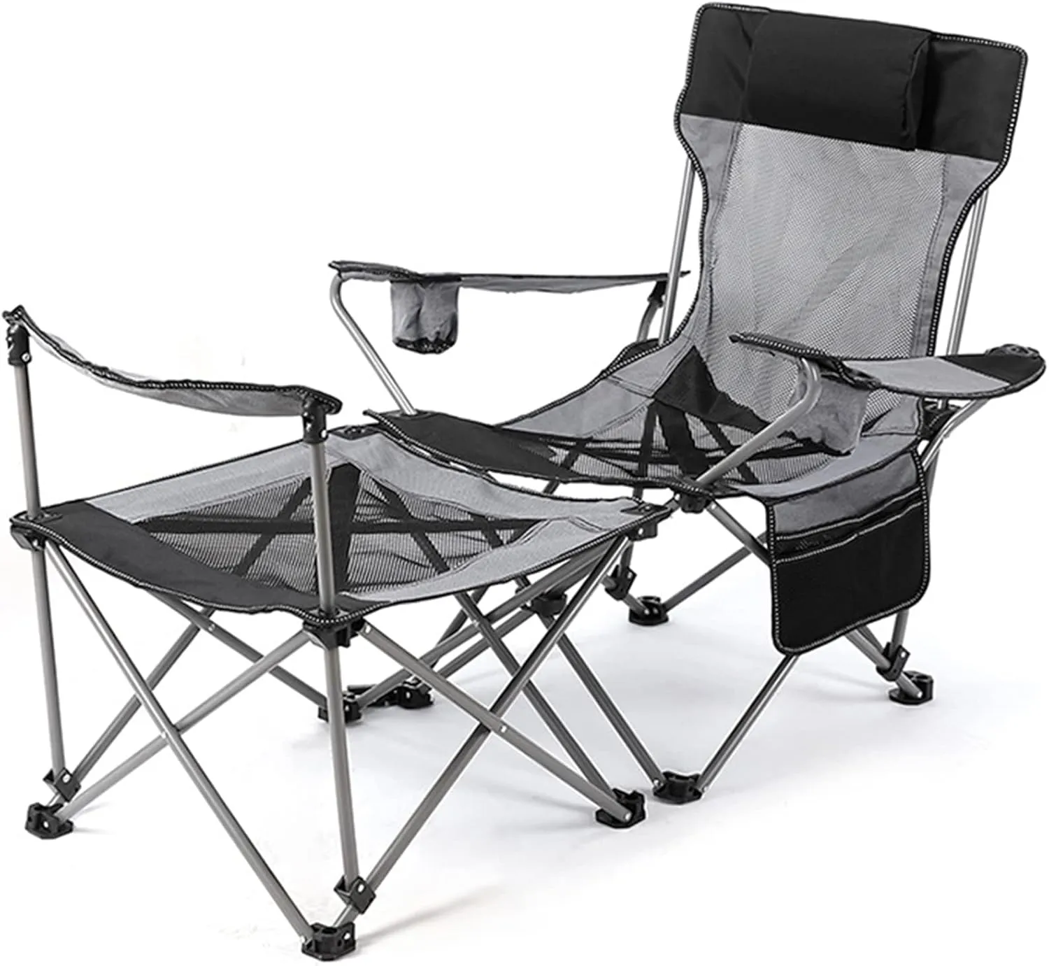 Ultralight Camping Chair, Portable Folding Compact Camping Chair 2 in 1 Camping Folding Recliner Chair with Detachable Footstool, Heavy Support 150kg,A