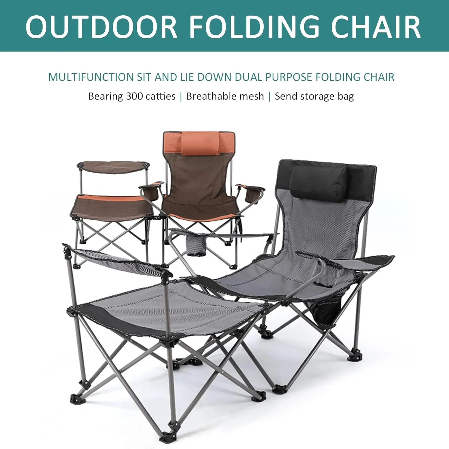 Ultralight Camping Chair, Portable Folding Compact Camping Chair 2 in 1 Camping Folding Recliner Chair with Detachable Footstool, Heavy Support 150kg,A