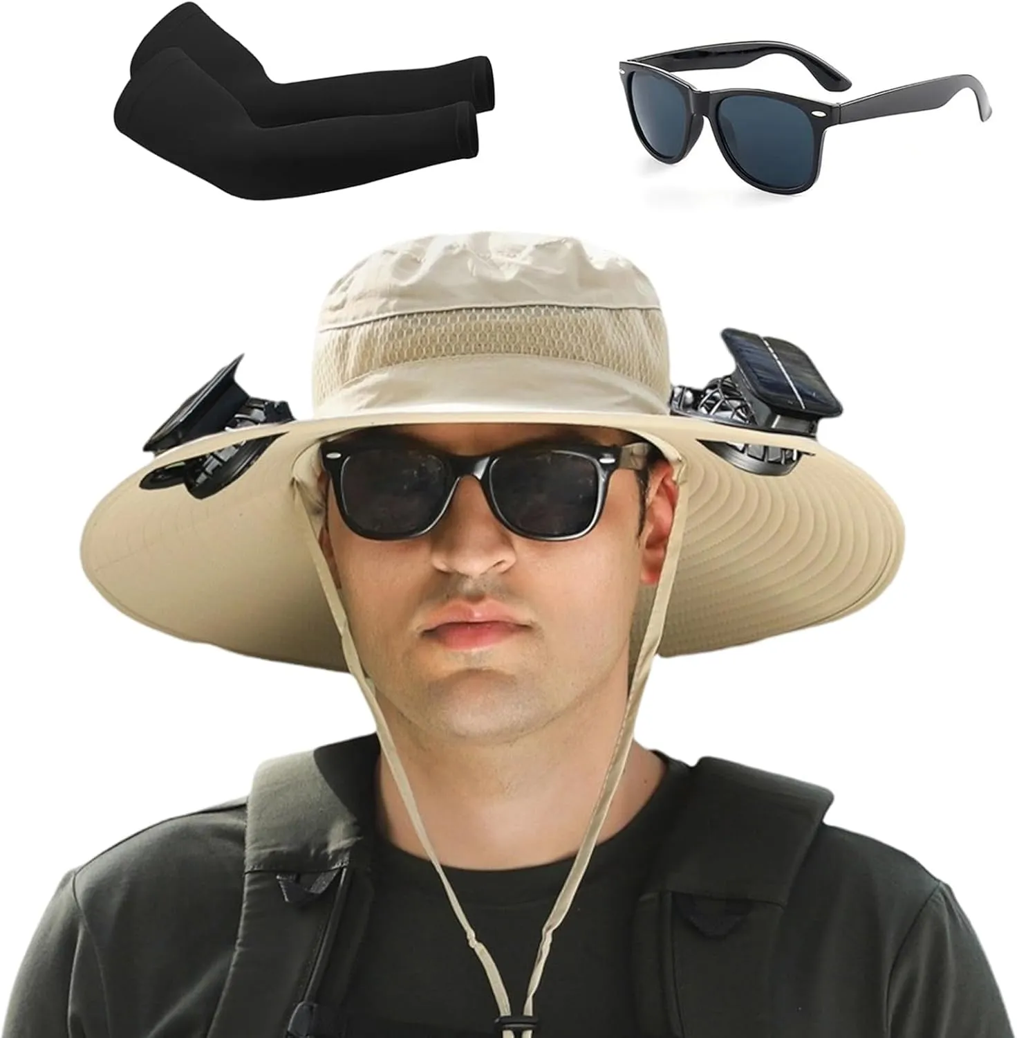 Ultralight Hat with Fans Solar Power, Outdoor Wide Brim Sun Hat with 2 Solar Fan, Removable USB Charging Fan