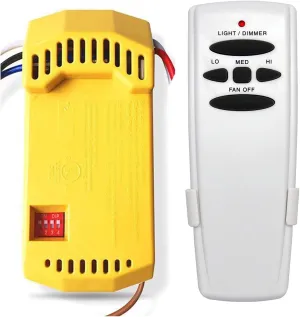 Universal Ceiling Fan Remote Control Kit with dimmer for 3 Speed AC Ceiling Fan Replacement for Hampton Bay Hunter HD HD5 FAN35T FAN53T Kit, Yellow