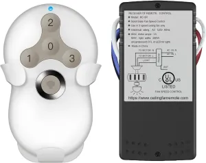 Universal Ceiling Fan Remote Control Kit with Receiver Replacement for Hunter Harbor Breeze Hampton Bay, 3-Speed Light Dimmer, Replace Hunter Fan 99122 99123 99600