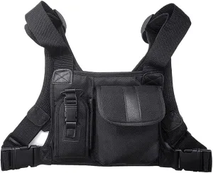 Universal Hands Free Vest Rig Chest Harness Bag Holster for Baofeng UV-5R BF-F8HP UV-82 TYT Motorola Kenwood Two Way Radio Walkie Talkies (Black Small)