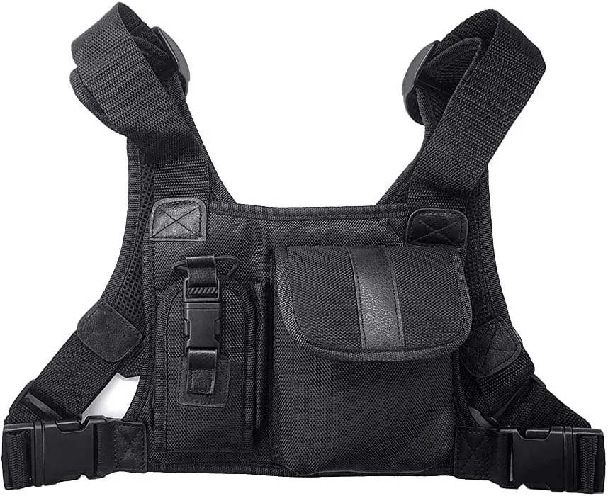 Universal Hands Free Vest Rig Chest Harness Bag Holster for Baofeng UV-5R BF-F8HP UV-82 TYT Motorola Kenwood Two Way Radio Walkie Talkies (Black Small)