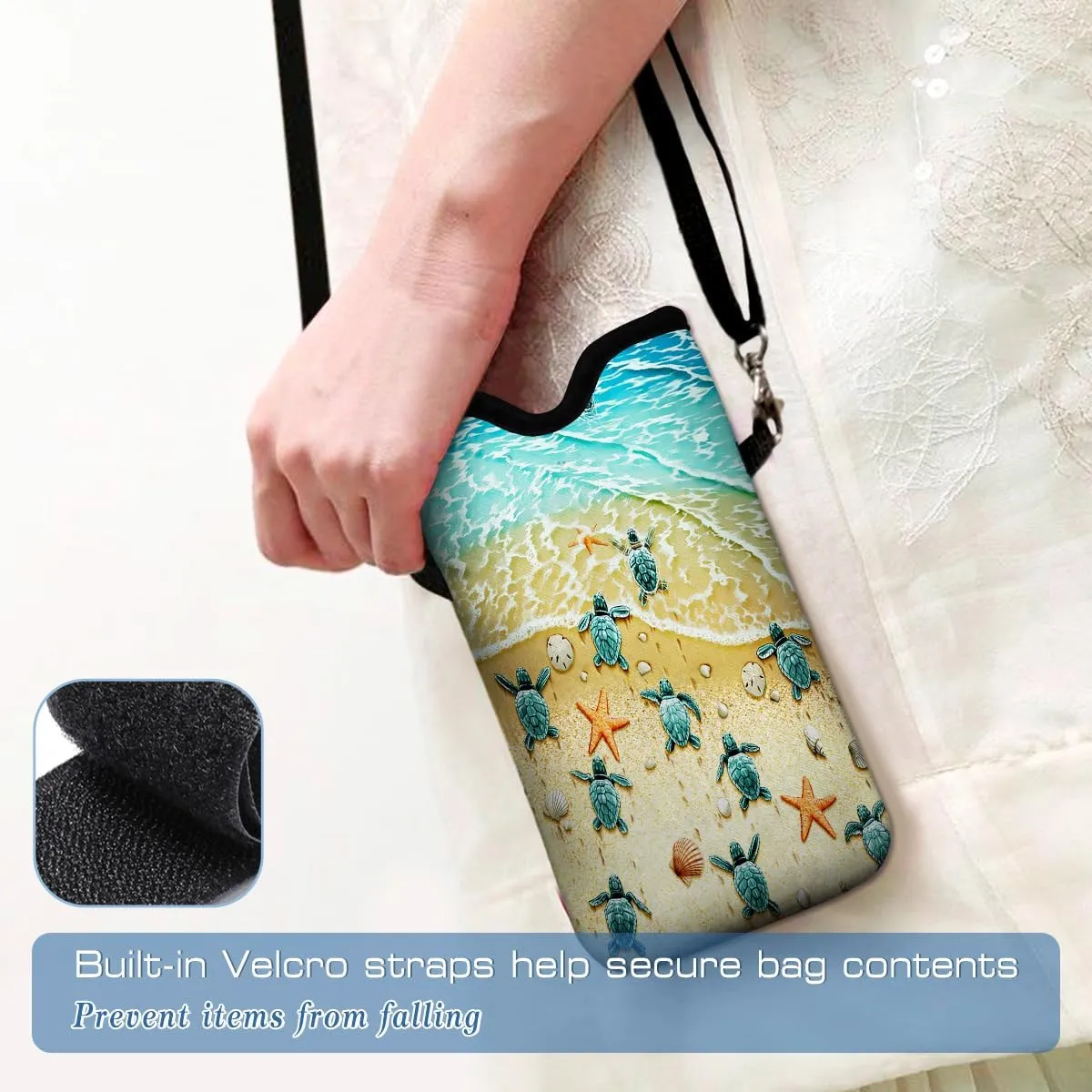 Universal Neoprene Cell Phone Pouch 7.1 X 4 in Mobile Protection Case Bag with Crossbody Strap/Neck Lanyard Sea Turtle Printed Pattern