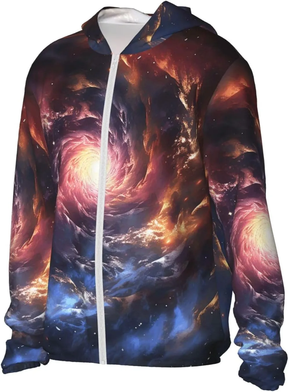 UPF 50  Sun Protection Hoodie Rash Guard Long Sleeve Sun Shirt Cosmic Storm UV Shirt Full Zip Jacket