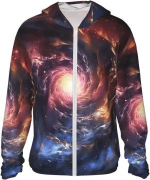 UPF 50  Sun Protection Hoodie Rash Guard Long Sleeve Sun Shirt Cosmic Storm UV Shirt Full Zip Jacket