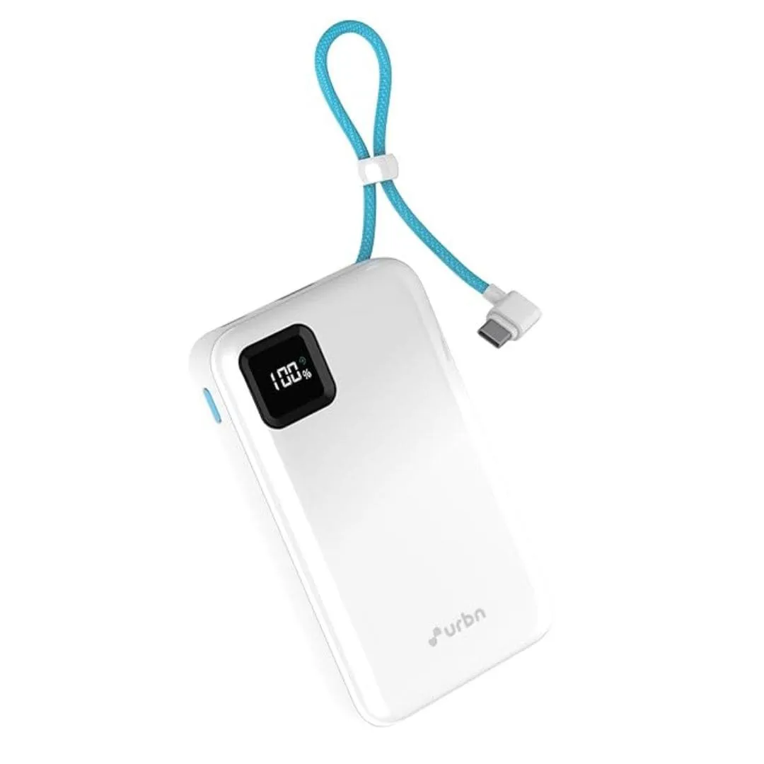 URBN 20000mAh Power Bank with Built-in Type-C Cable (White)