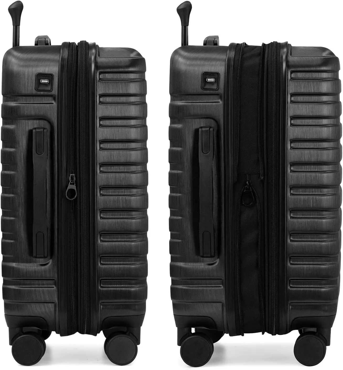 U.S. Traveler Boren Polycarbonate Hardside Rugged Travel Suitcase Luggage with 8 Spinner Wheels, Aluminum Handle, Carry-on 22-Inch, USB Port, Black
